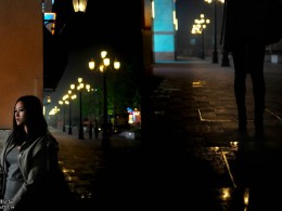 夜间街上的她